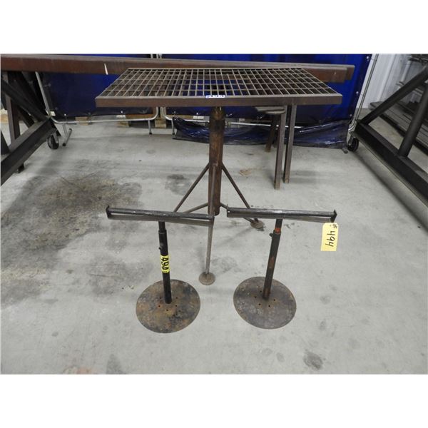 Metal cutting and welding adjustable table 36"L x 24"W x 36"H, (2) metal roller stands