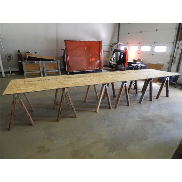 (2) 3/8"- 4ft x 8ft OSB, (6) saw horses 36"W x 32"H (newly constructed)