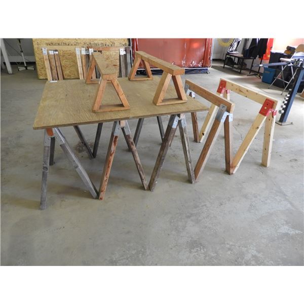 (1) 3/4" x 48" x 46" treated plywood, (5) saw horse 36" x 32"H (newly constructed), (2) mini saw hor