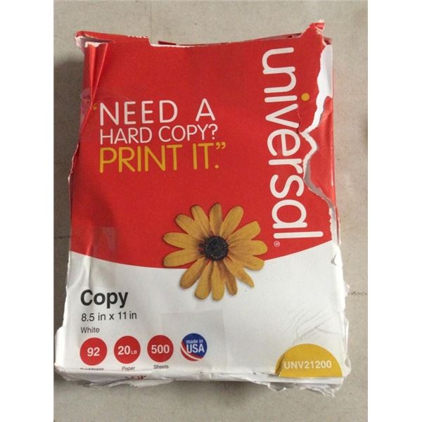 Universal copy paper white 500 sheets package has been taped together