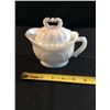 Image 1 : Vintage milk glass bowl with lid is  flea bite white chip on spout