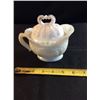 Image 2 : Vintage milk glass bowl with lid is  flea bite white chip on spout