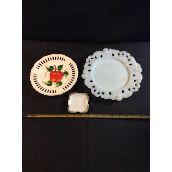 Vintage milk glass plates and ashtray