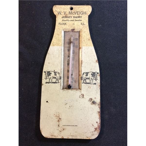 Vintage advertising thermometer for WV Mcveigh Jersey dairy Flora Illinois