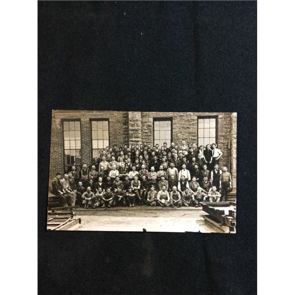 Fort Madison Iowa Santa Fe workers shop photo postcard