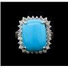 Image 2 : 14KT White Gold 8.79 ctw Turquoise and Diamond Ring