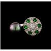 Image 2 : 1.37 ctw Diamond, Tsavorite and Pearl Ring - 14KT White Gold