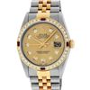 Image 2 : Rolex Mens 2 Tone Champagne Diamond & Ruby 36MM Datejust Wristwatch