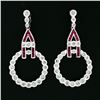 Image 2 : Estate 18K Gold 2.50 ctw Milgrain Bezel Diamond & Ruby Circle Drop Dangle Earrin