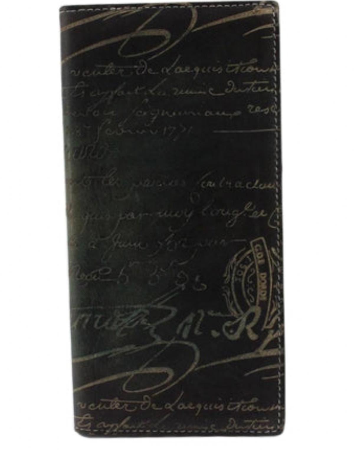 Berluti Black Ebene Leather Calligraphy Bifold Long Wallet