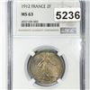 Image 1 : 1912 France 2 Francs NGC - MS63