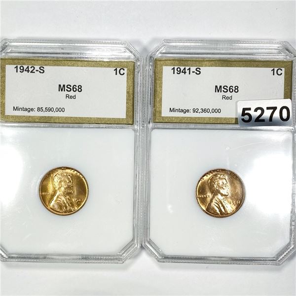 1941-S, 1942-S Set (2) Wheat Cent PCI - MS68 RED
