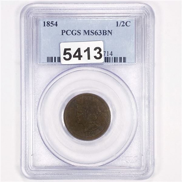 1854 Braided Hair Half Cent PCGS - MS63 BN