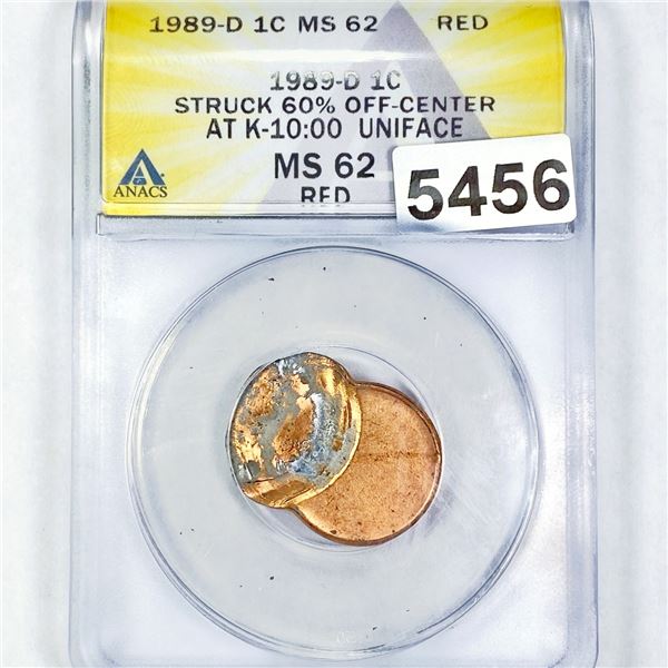 1989-D Off-Center Uniface ANACS - MS62 Red