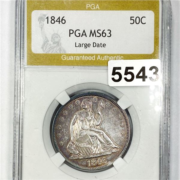 1846 Lg Date Seated Liberty Half Dollar PGA - MS63