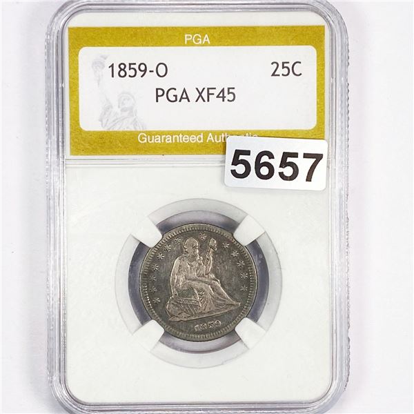 1859-O Seated Liberty Quarter PGA - XF45