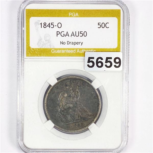 1845-O No Drapery Seated Liberty Half Dollar