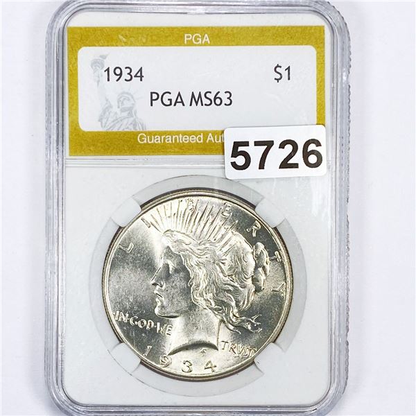 1934 Silver Peace Dollar PGA - MS63