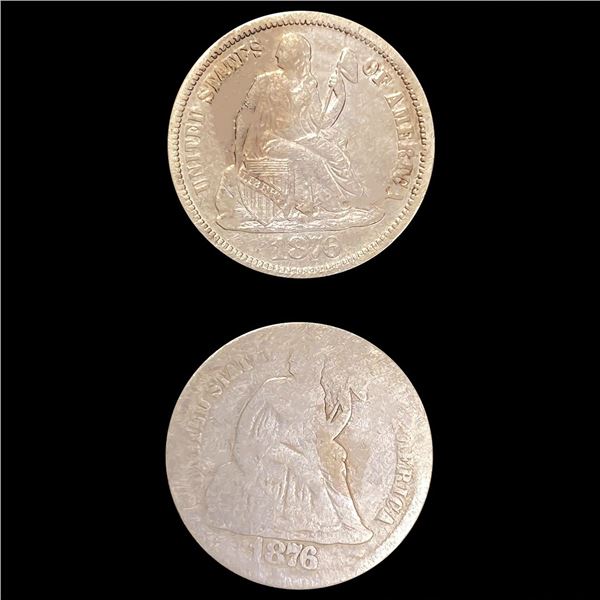 1876 (2) Seated Liberty Dimes ABOUT UNCIRCULATED