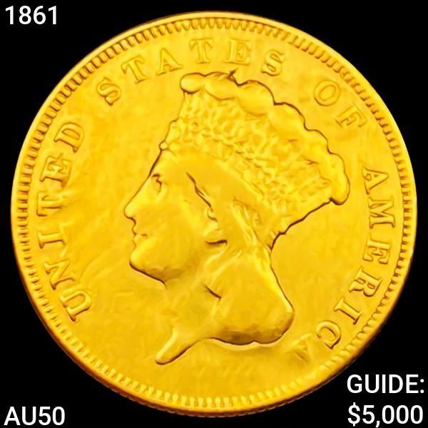 1861 $3 Gold Piece HIGH GRADE
