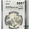 Image 1 : 1922 Silver Peace Dollar NGC - MS63