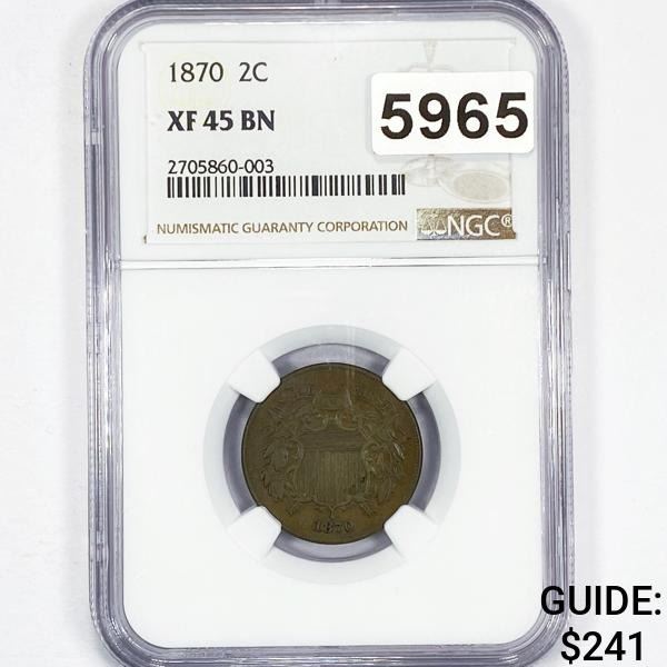 1870 Two Cent Piece NGC - XF45BN