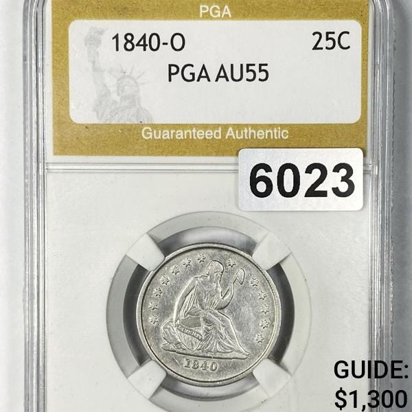 1840-O Seated Liberty Quarter PGA - AU55