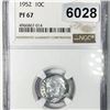 Image 1 : 1952 Roosevelt Dime NGC - PF67