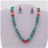 Image 1 : Turquoise and Coral Disc Choker with Earrings