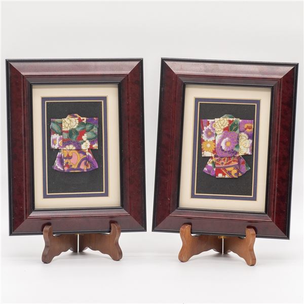 2 Framed Miniature Japanese Kimonos