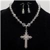 Image 1 : Filigree Silver Tone Cross Necklace and Earrings