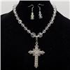 Image 2 : Filigree Silver Tone Cross Necklace and Earrings