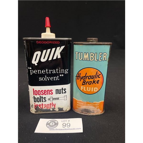 2 Vintage Full Tins Tumbler Hydraulic Brake Fluid Quik Penetrating Solvent