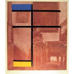 George Deem, Room through Mondrian, Lithograph