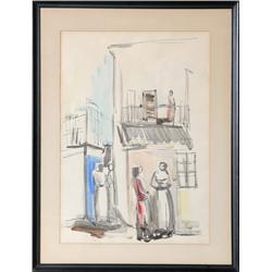 Kepler, Village Scene, Watercolor