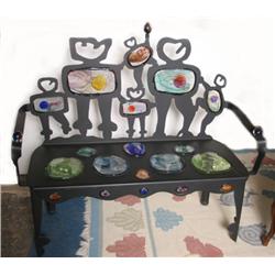 Iron Bench with Blown Art Glass