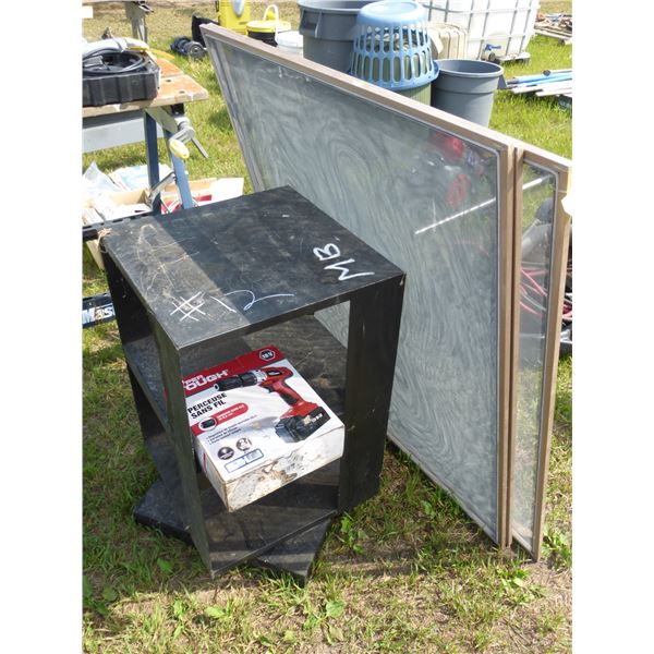 Black Swivel Stand, Cordless Drill, 3- Screens