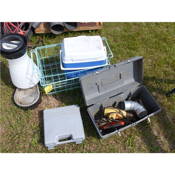 Elec. Drill, Tool Box, Trays, Cooler and Pet Feeder
