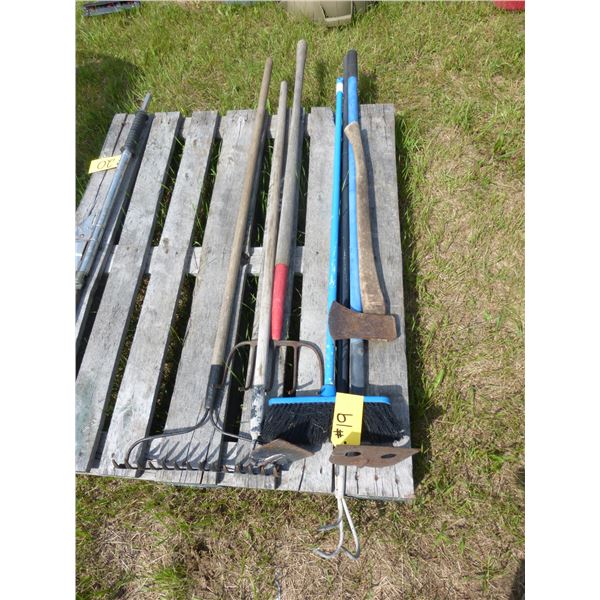 2- Hoes, Rake, Fork, Broom and Axe