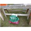 Image 3 : 2- Saw Horses, Grass Seed, Chair, Rake and 2- Handles and White Corner Trim