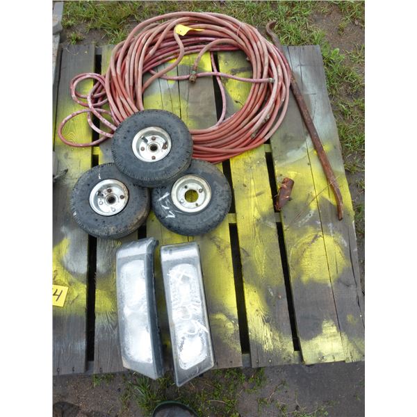 100' Air Hose, 3- Small Tires and 2- Light Fixtures