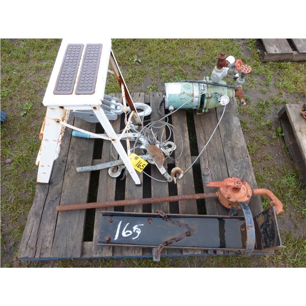 Meyers Elec. Pump, 3' Step Ladder, 2- Cable Come-a-longs and Hand Fuel Pump