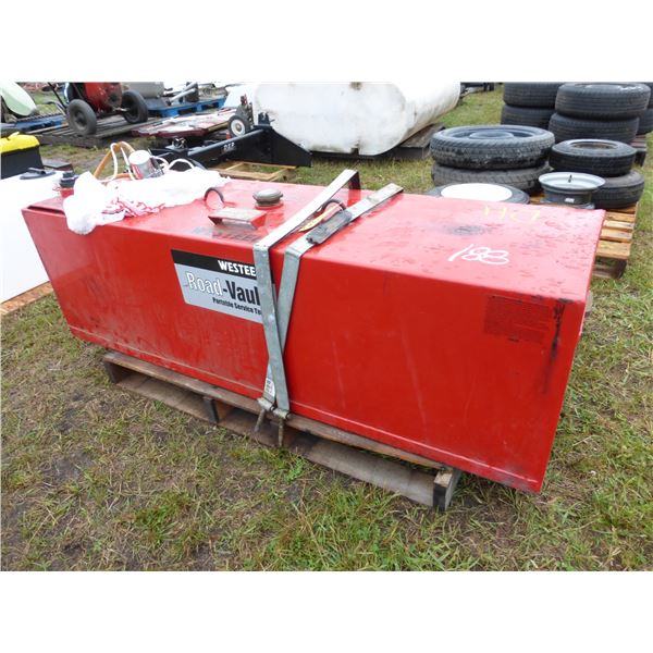 Red Fuel Tank c/w Pump and Approx. 80 liters of Diesel