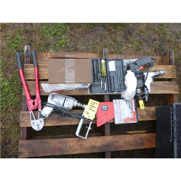 Bolt Cutters, 2- Drills, Bits and Screwdriver Set