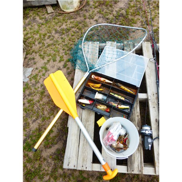 Net, Box of Tackle and Pail of Hooks