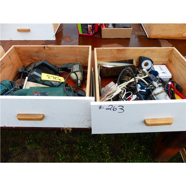 Planer, Drill, Grinder, Sander, Testers, Soldering Guns, Tools, 2- Boxes