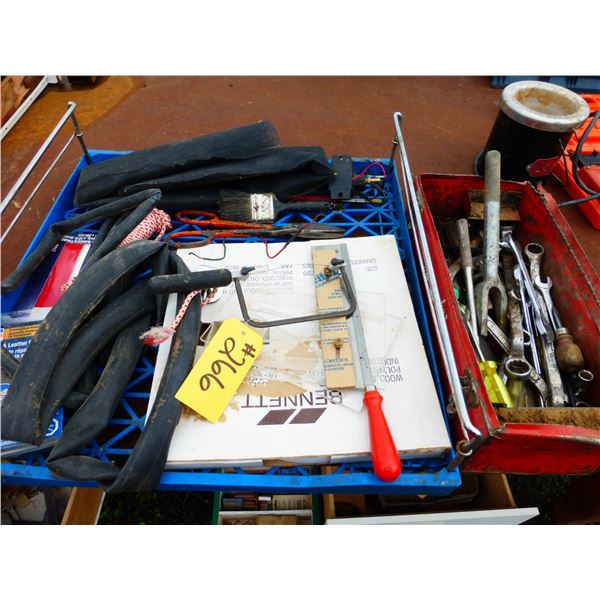 Reflector Tape, Rope, Screen, Saws, Red Tool Box c/w Tools