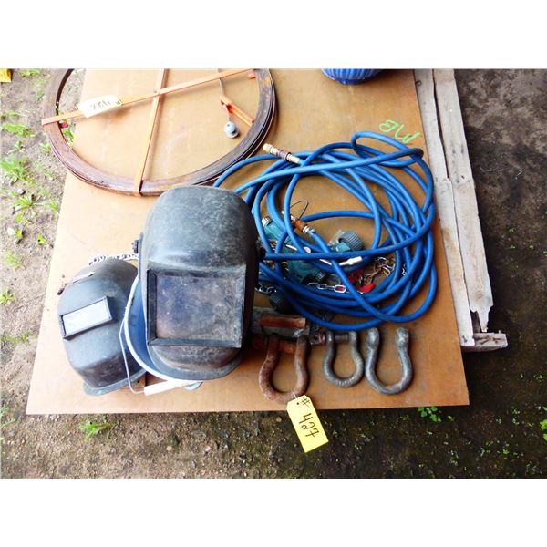 3- Shackles, Air Hose, 2- Welding Helmets and Misc.