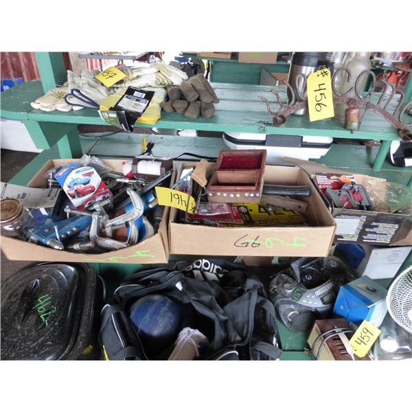 Clamps, and 3- Boxes of Misc.