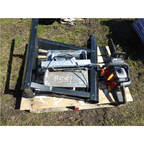 Tile Saw c/w Stand, Homelite Chainsaw Approx. 18" (Brand New)